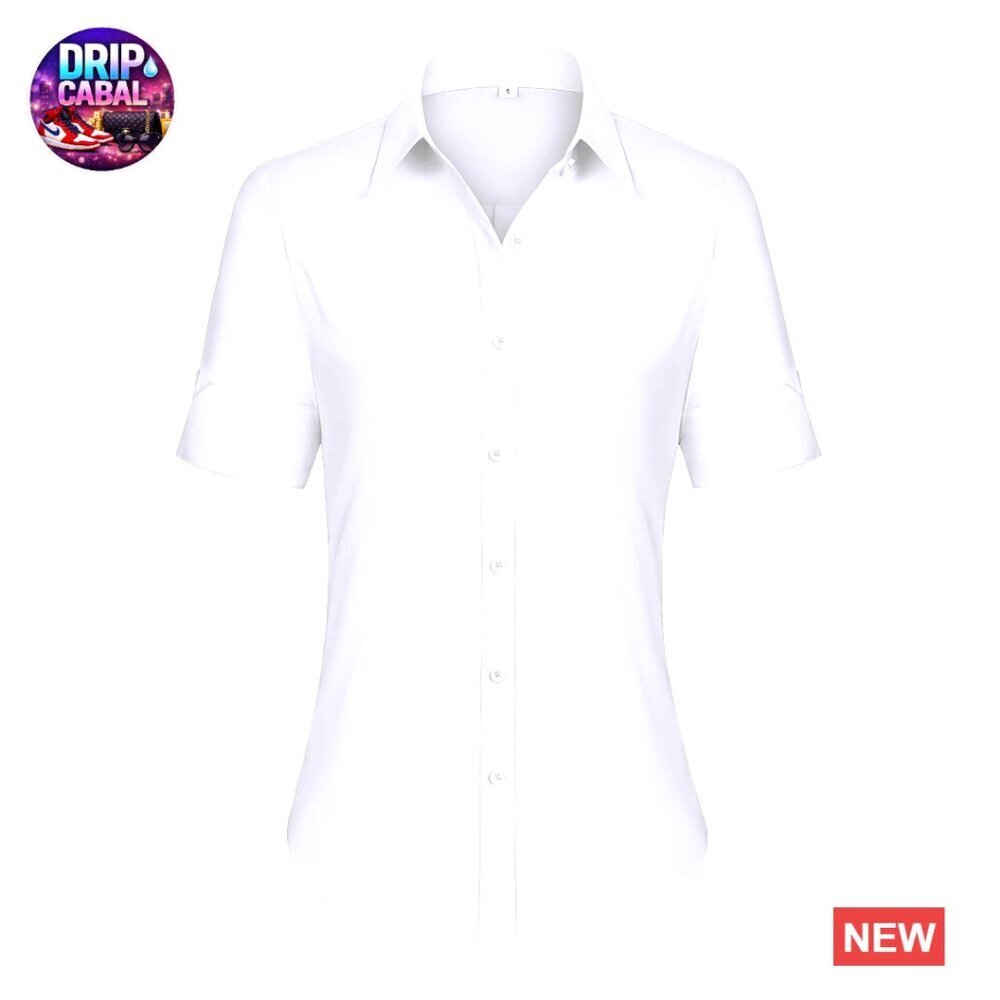 Slim Fit Button Down Shirt Cotton Blouse Short Sleeve Classic Chic Workwear